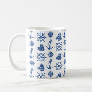 Mug Bleu nautique et blanc d'Ancre de thème