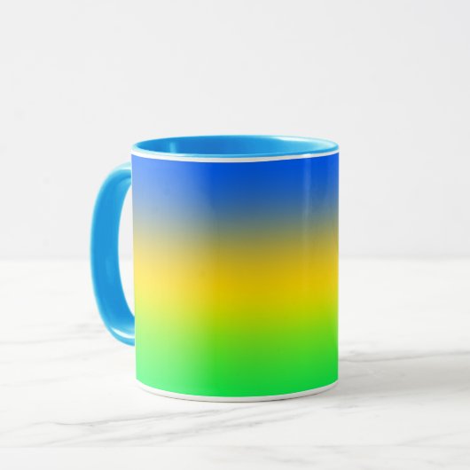 Mug Bleu néon, jaune, dégradé vert, ombre. (Devant gauche)