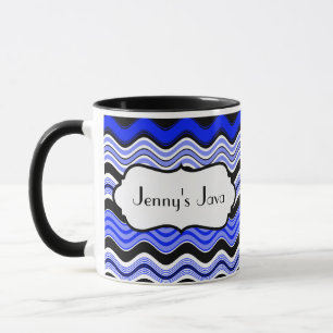Mug Bleu, Noir, Blancs Vagues Boug Personnalisé