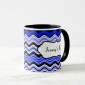 Mug Bleu, Noir, Blancs Vagues Boug Personnalisé (Devant droit)
