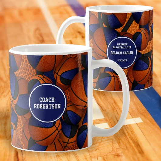 Mug bleu noir de l'équipe de basket couleurs nom de l'