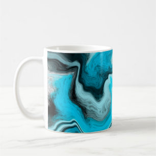 Mug Bleu, noir et Marbre blanc Fluid Art