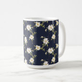 Mug Bleu Nuit Blanc Floral (Devant droit)