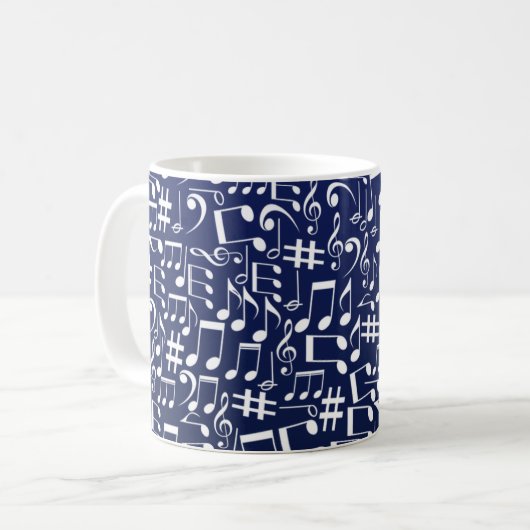 Mug Bleu Nuit Bleu de Cobalt Blanc Notes de Musique Da (Devant gauche)
