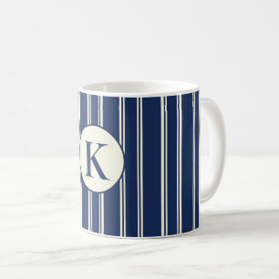 Mug Bleu Nuit Ivoire Chaud Élégant Classique Rayures