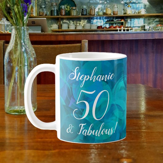 Mug Bleu Océan Abstrait Turquoise 50 et Fabuleux anniv