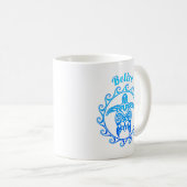 Mug Bleu Océan Tortue Tribale Belize (Devant droit)