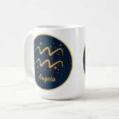Mug Bleu or Aquarius symbole zodiaque étoiles (Devant gauche)