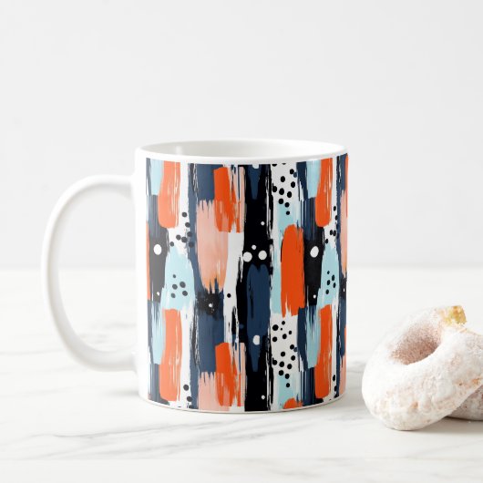 Mug Bleu orange brosses Motif Abstrait (Avec donut)