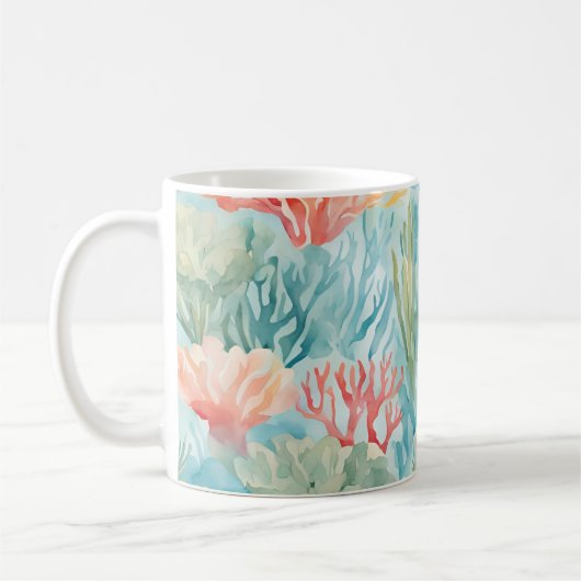 Mug Bleu Orange Coral Reef Plage Océan Côtier (Gauche)