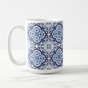 Mug  Bleu Orné Floral Méditerranéen Carrelage Sicilien
