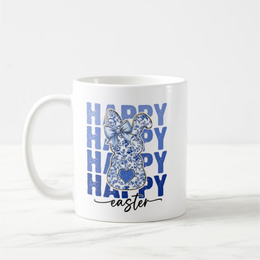 Mug Bleu Parties scintillant Florale Lapin de Pâques C (Gauche)