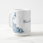 Mug Bleu Peacock Boug de café personnalisé (Devant gauche)