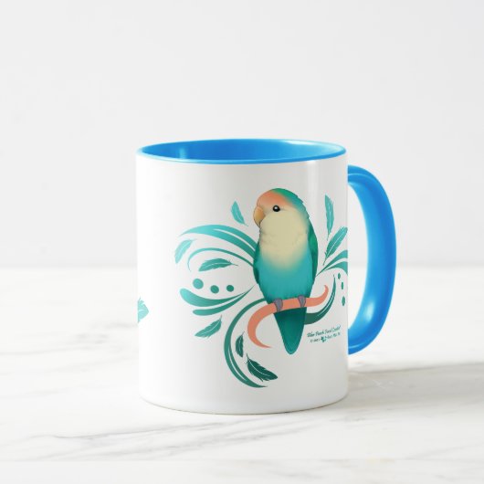 Mug Bleu Pêche face Lovebird (Devant droit)