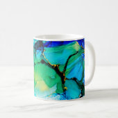 Mug BLEU PERSIEN, vert chartreuse. Très beau art (Devant droit)