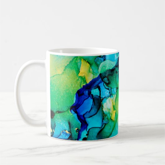 Mug BLEU PERSIEN, vert chartreuse. Très beau art (Gauche)