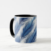 Mug Bleu Plumes Motif (Devant gauche)