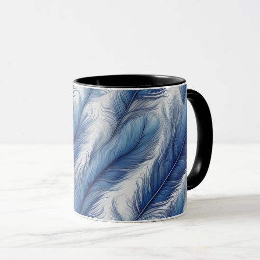 Mug Bleu Plumes Motif (Devant droit)