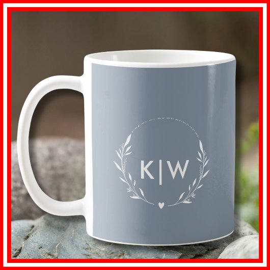 Mug Bleu Poussiéreux et Blanc | Monogramme Initiales M