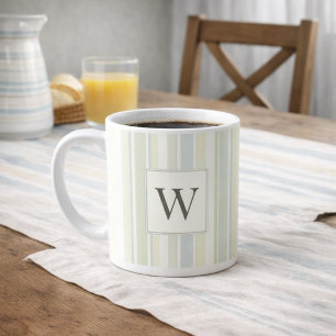 Mug Bleu Poussiéreux Initial Neutre Rayure Rustique Fe