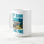 Mug Bleu profond et sensation fine sirène et dauphin (Devant gauche)