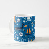 Mug Bleu profond Toutes les choses Nautiques (Devant gauche)