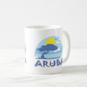 Mug Bleu rétro Aruba Divi Arbre, Soleil et Océan (Devant droit)