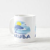 Mug Bleu rétro Aruba Divi Arbre, Soleil et Océan (Devant gauche)