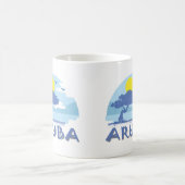 Mug Bleu rétro Aruba Divi Arbre, Soleil et Océan (Centre)