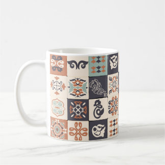 Mug Bleu rétro, blanc et orange Azulejos Motif Lisb