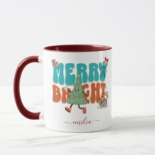 Mug Bleu Retro Joyeux Nom clair Arbre de Noël (Gauche)
