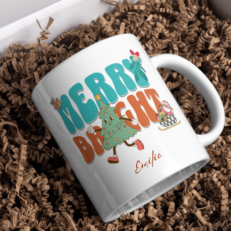 Mug Bleu Retro Joyeux Nom clair Arbre de Noël