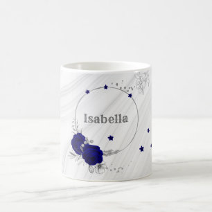 Mug bleu roi fleurs argent marbre feuille