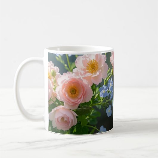 Mug Bleu rose Fleurs délicates (Gauche)