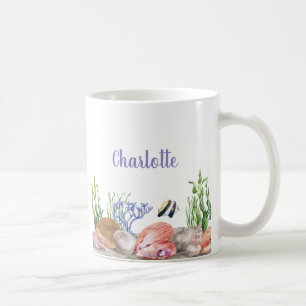Mug Bleu rose moderne sous l'aquarelle de mer