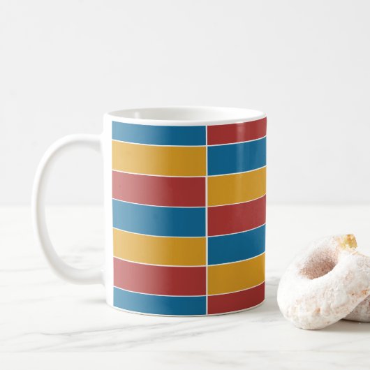 Mug Bleu rouge et rayures jaune (Avec donut)