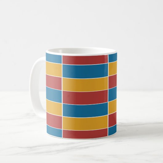 Mug Bleu rouge et rayures jaune (Devant gauche)