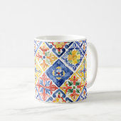 Mug Bleu Rouge Jaune Floral Abstrait Cinco de Mayo (Devant droit)