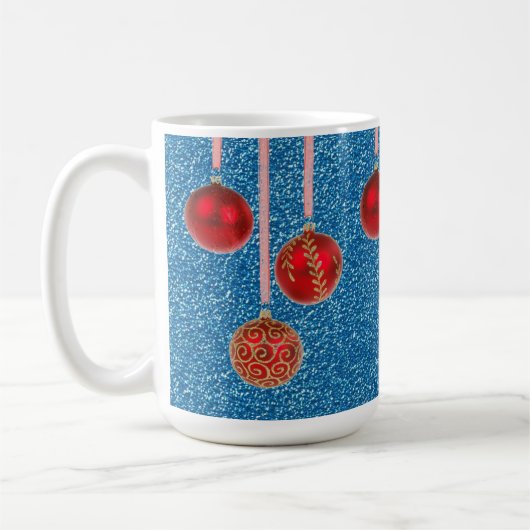 Mug Bleu rouge Parties scintillant Joyeux Noël Baubles (Gauche)