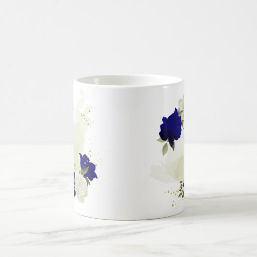 Mug bleu royal blanc fleuri (Centre)