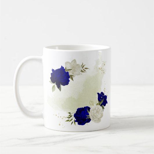 Mug bleu royal blanc fleuri (Gauche)