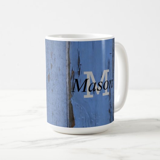 Mug Bleu rustique élégant Monogramme personnalisé (Devant droit)