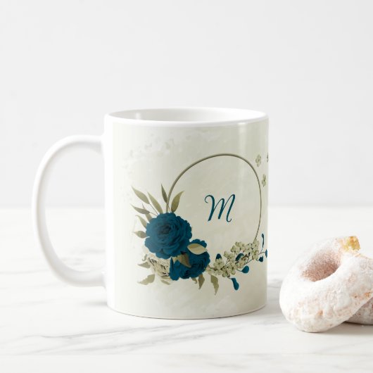Mug bleu sarcelle beige floral (Avec donut)