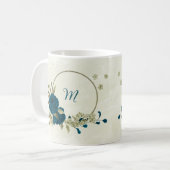Mug bleu sarcelle beige floral (Devant gauche)