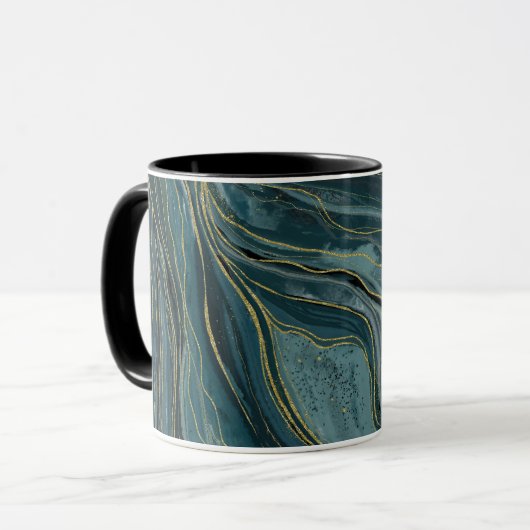 Mug Bleu sarcelle or abstrait Ondes d'aquarelle (Devant gauche)