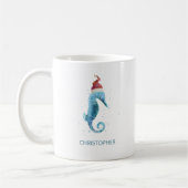 Mug Bleu Seahorse Nautique Nommé Noël (Gauche)