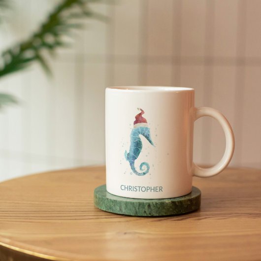 Mug Bleu Seahorse Nautique Nommé Noël