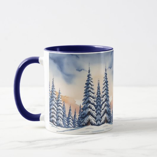 Mug Bleu simple Moderne xneiges de pin Aurora (Gauche)