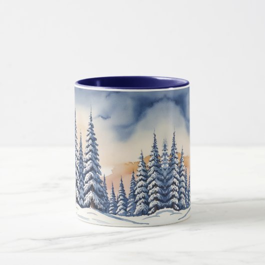 Mug Bleu simple Moderne xneiges de pin Aurora (Centre)