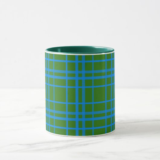 Mug Bleu Sur Vert Tartan Plaid Design Motif (Centre)